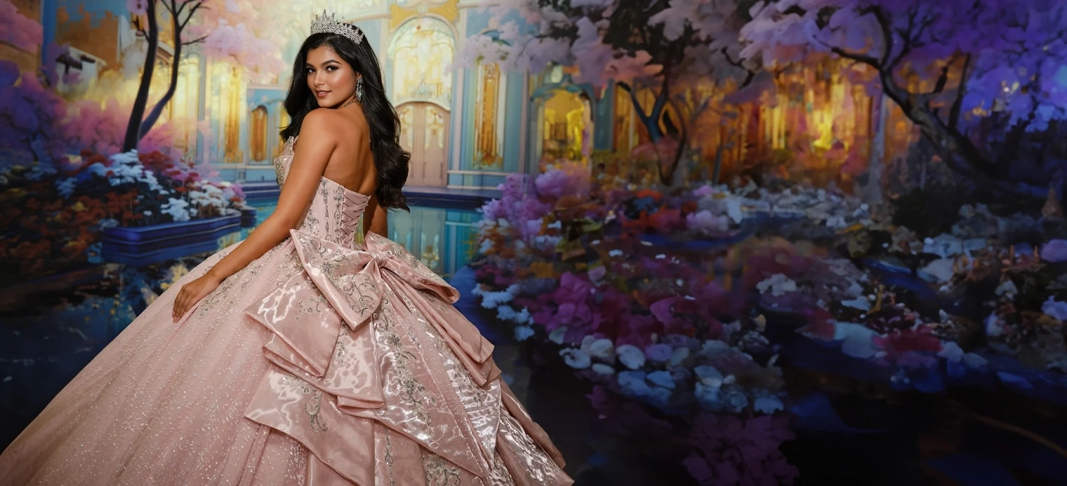Model wearing a Quinceanera dress