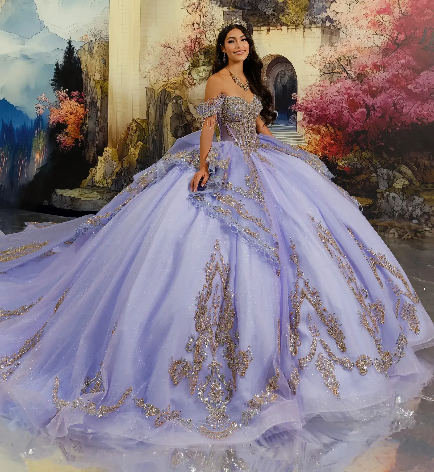 model is wearing a lavender quince gown