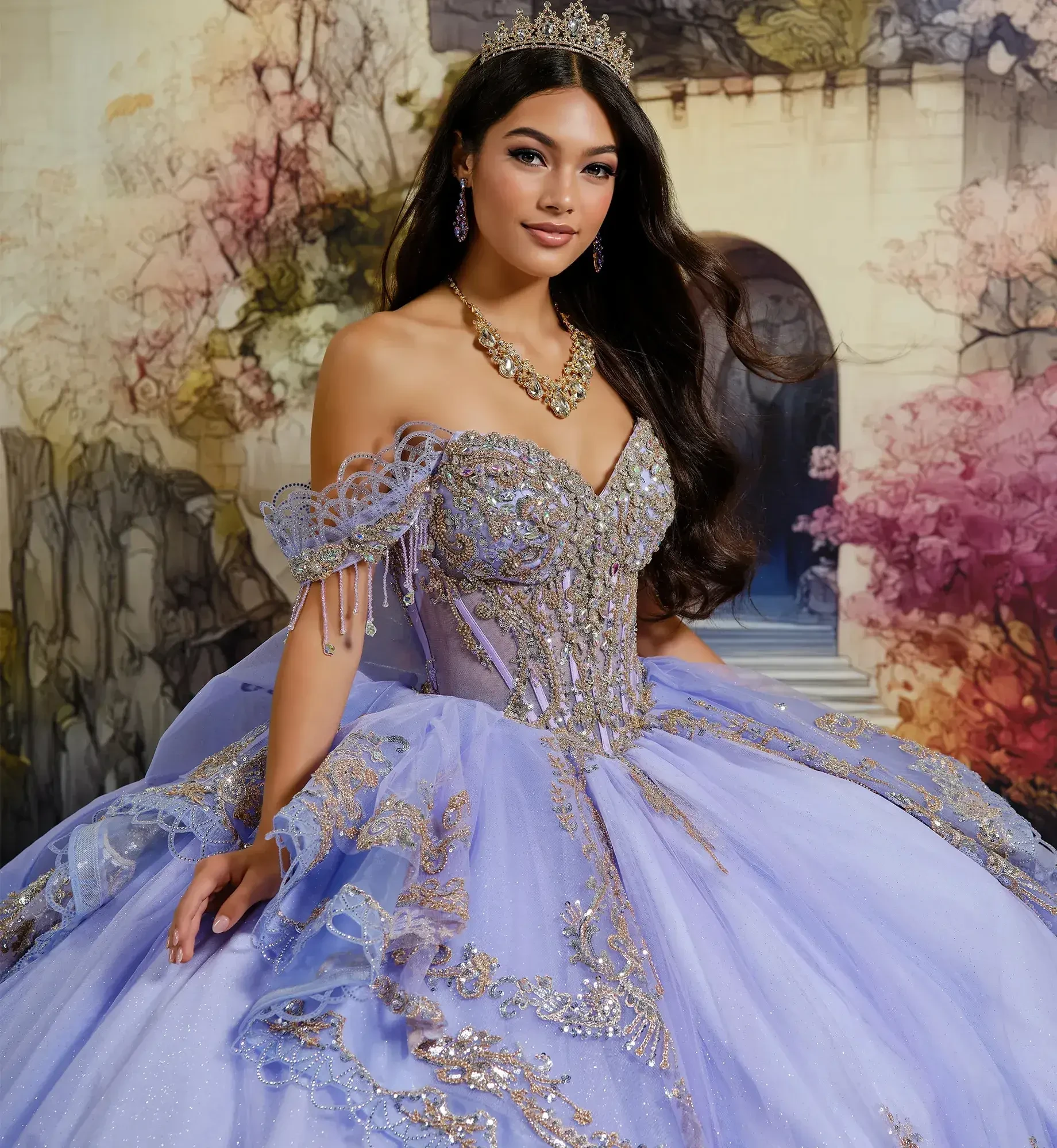 model is wearing a lavender quince gown